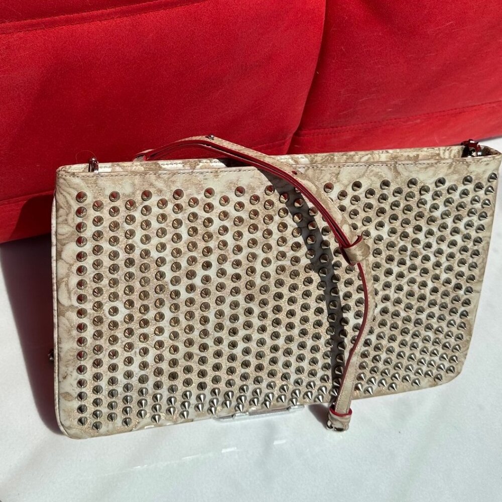 Louboutin Loubiposh Spiked Glitter Clutch Crossbody